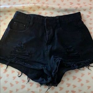 Black denim shorts